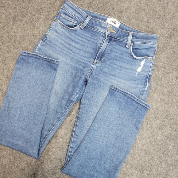 Paige Jeans Womens 25 Blue Denim Brigitte Distressed Mid Rise Skinny Leg Preppy - Picture 1 of 12